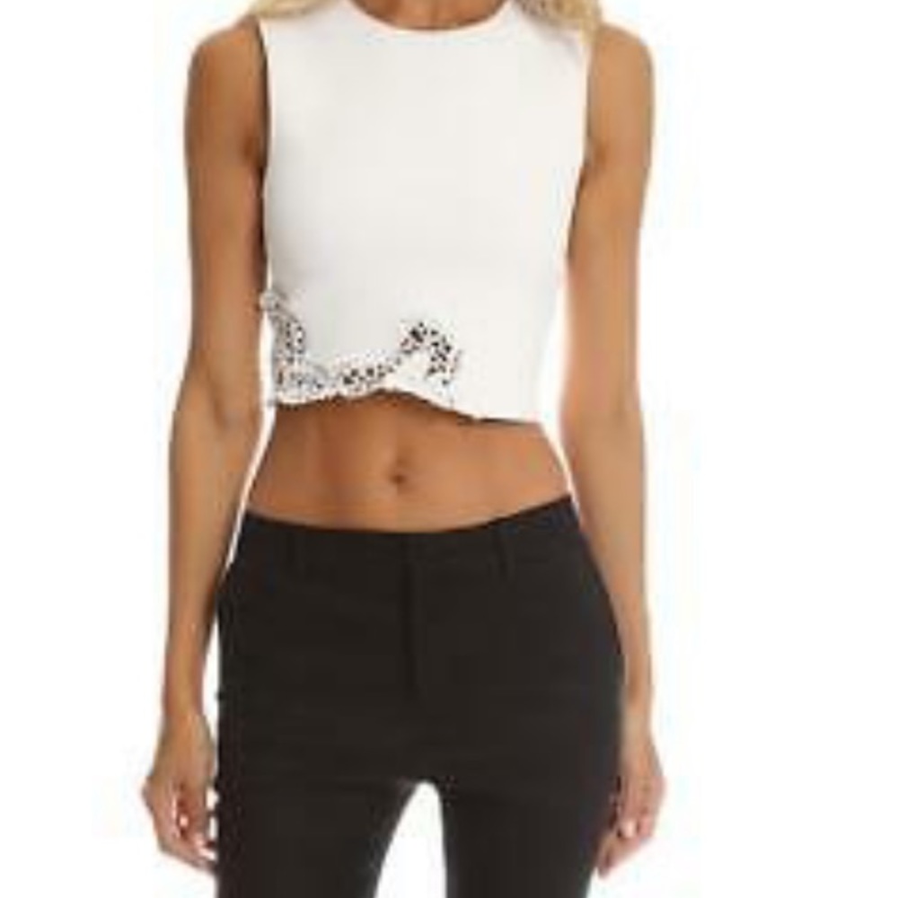 A.L.C. White Cropped Tank Top with Scalloped Hem